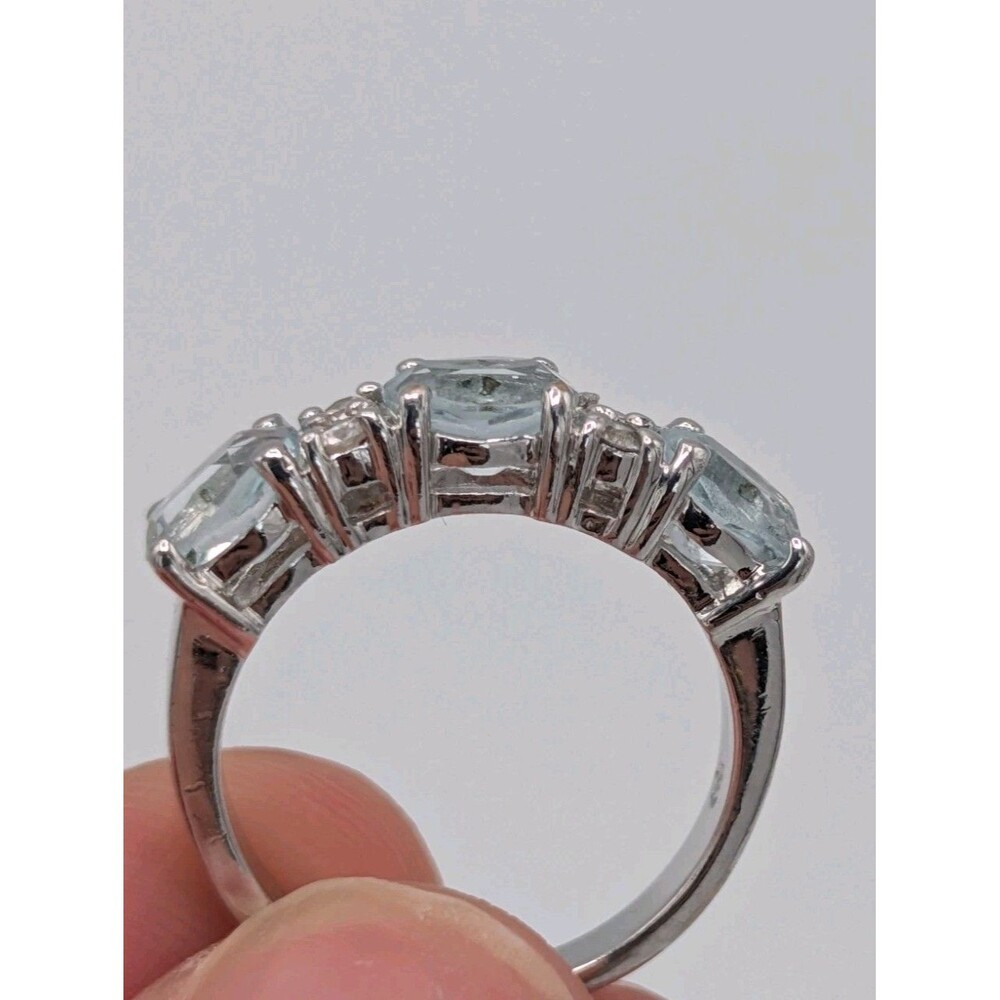 Light Blue Topaz Cubic Zirconia 925 Plated Silver Ring 1.6 Carat 2.95g - Picture 5 of 10